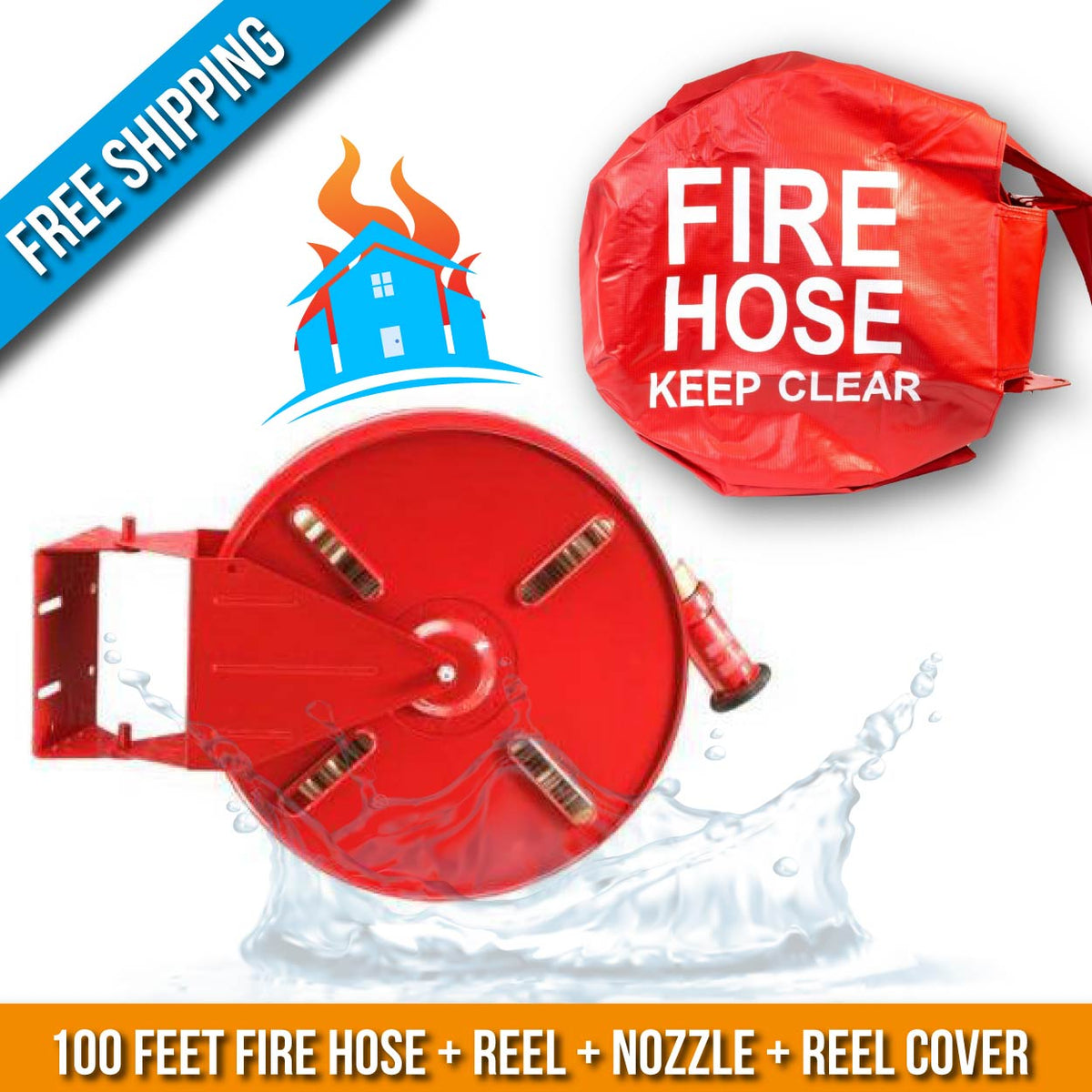 Residential & Commerial Swinging Fire Hose Reel Kit With Cover
