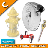 Fire Hydrant Hose Package:(C) - 2.5" Inch Hydrant Hose 50 Feet + Hydrant Wrench + Nozzle:FireHoseSupply.com
