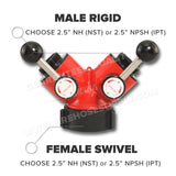 Aluminum Wye Valve 2-1/2" Female Inlet x 2-1/2" Male Outlets