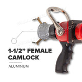 1-1/2" Camlock Female Fire Hose Nozzle Pistol Grip 75 GPM Red