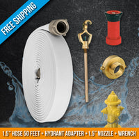 Fire Hydrant Hose Emergency Kit:50 Feet Fire Hose + Adapter + Wrench + Nozzle:FireHoseSupply.com