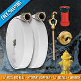 Fire Hydrant Hose Emergency Kit:100 Feet Fire Hose + Adapter + Wrench + Nozzle:FireHoseSupply.com