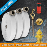 Fire Hydrant Hose Emergency Kit:150 Feet Fire Hose + Adapter + Wrench + Nozzle:FireHoseSupply.com