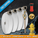Fire Hydrant Hose Emergency Kit:200 Feet Fire Hose + Adapter + Wrench + Nozzle:FireHoseSupply.com