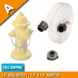Fire Hydrant Hose Package:(A) - 1.5" Inch Hydrant Hose 50 Feet + 2.5" to 1.5" Adapter:FireHoseSupply.com