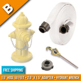 Fire Hydrant Hose Package:(B) - 1.5" Inch Hydrant Hose 50 Feet + 2.5" to 1.5" Adapter + Hydrant Wrench:FireHoseSupply.com