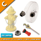 Fire Hydrant Hose Package:(C) - 1.5" Inch Hydrant Hose 50 Feet + 2.5" to 1.5" Adapter + Hydrant Wrench + Nozzle:FireHoseSupply.com