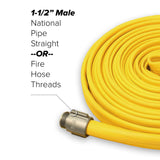1-1/2" Inch Rubber Wildland Fire Hose (Aluminum Pipe Fittings) Yellow
