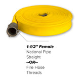 1-1/2" Inch Brush Fire Hose (Aluminum Pipe Fittings) Yellow