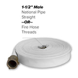 1-1/2" Inch Wildland Fire Hose (Aluminum Pipe Fittings) White